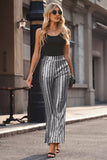 LC77253-13-S, LC77253-13-M, LC77253-13-L, LC77253-13-XL, LC77253-13-2XL, Silver Sequin Stripe High Waist Flare Pants