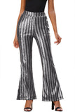 LC77253-13-S, LC77253-13-M, LC77253-13-L, LC77253-13-XL, LC77253-13-2XL, Silver Sequin Stripe High Waist Flare Pants