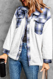 LC8512482-5-S, LC8512482-5-M, LC8512482-5-L, LC8512482-5-XL, LC8512482-5-2XL, Blue Women's Button Down Pocket Coat Plaid Shacket