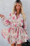 LC6111317-1010-S, LC6111317-1010-M, LC6111317-1010-L, LC6111317-1010-XL, Pink Vintage Floral Print Drawstring Flowy Dress