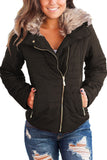 LC85117-1017-XXL, LC85117-1017-XL, LC85117-1017-L, LC85117-1017-M, LC85117-1017-S, LC85117-1017-2XL, Dark Oak Winter Coats for Women Camel Faux Fur Collar Trim Black Quilted Jacket Outerwear