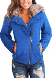 LC85117-105-XXL, LC85117-105-XL, LC85117-105-L, LC85117-105-M, LC85117-105-S, LC85117-105-2XL, Directoire Blue Winter Coats for Women Camel Faux Fur Collar Trim Black Quilted Jacket Outerwear