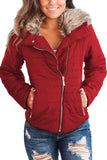 LC85117-103-XXL, LC85117-103-XL, LC85117-103-L, LC85117-103-M, LC85117-103-S, LC85117-103-2XL, True Red Winter Coats for Women Camel Faux Fur Collar Trim Black Quilted Jacket Outerwear