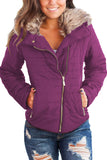 LC85117-8-XXL, LC85117-8-XL, LC85117-8-L, LC85117-8-M, LC85117-8-S, LC85117-8-2XL, Purple Wine Winter Coats for Women Camel Faux Fur Collar Trim Black Quilted Jacket Outerwear