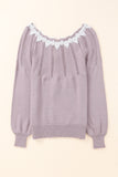 Women's Pink One Shoulder Lace Contrast Back Knot Sweater