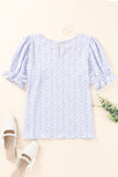 LC25114337-8-S, LC25114337-8-M, LC25114337-8-L, LC25114337-8-XL, LC25114337-8-2XL, Purple Women's Puff Sleeve T-Shirts Casual Floral Smocked Blouse