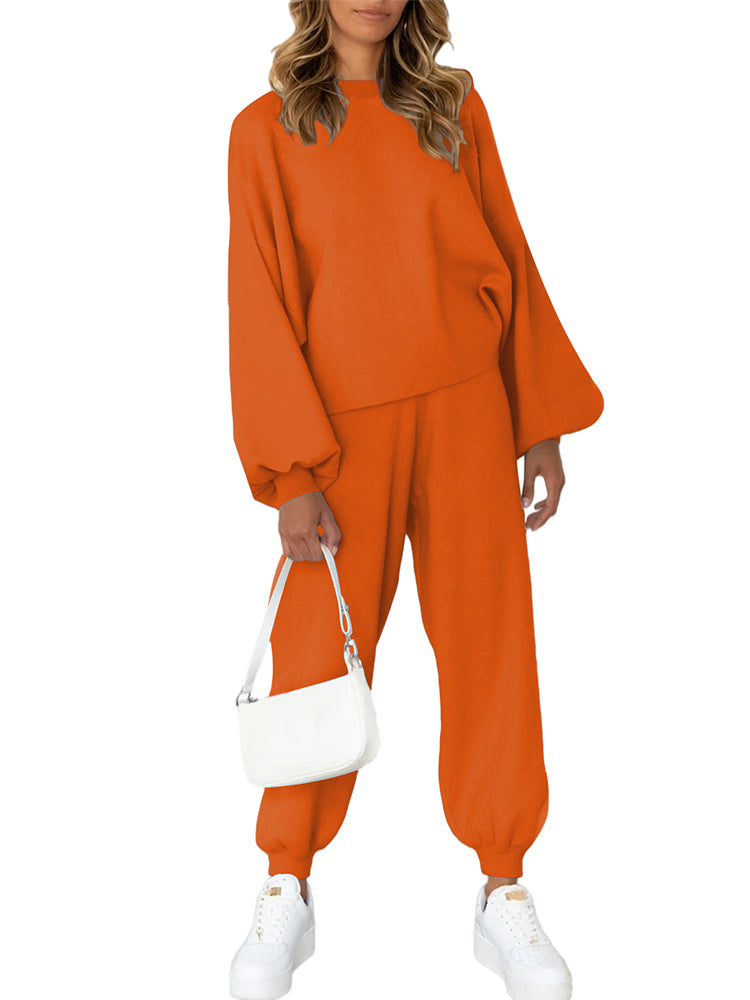 LC622153-14-L, LC622153-14-M, LC622153-14-S, LC622153-14-XL, Orange Women's Two Piece Outfits Striped Sweatshirt Jogger Pants Tracksuit
