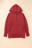 LC25311926-103-S, LC25311926-103-M, LC25311926-103-L, LC25311926-103-XL, LC25311926-103-2XL, Red Batwing Sleeve Pocketed Henley Hoodie