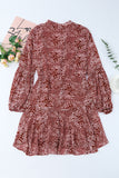 LC6111317-3-S, LC6111317-3-M, LC6111317-3-L, LC6111317-3-XL, Red Vintage Floral Print Drawstring Flowy Dress