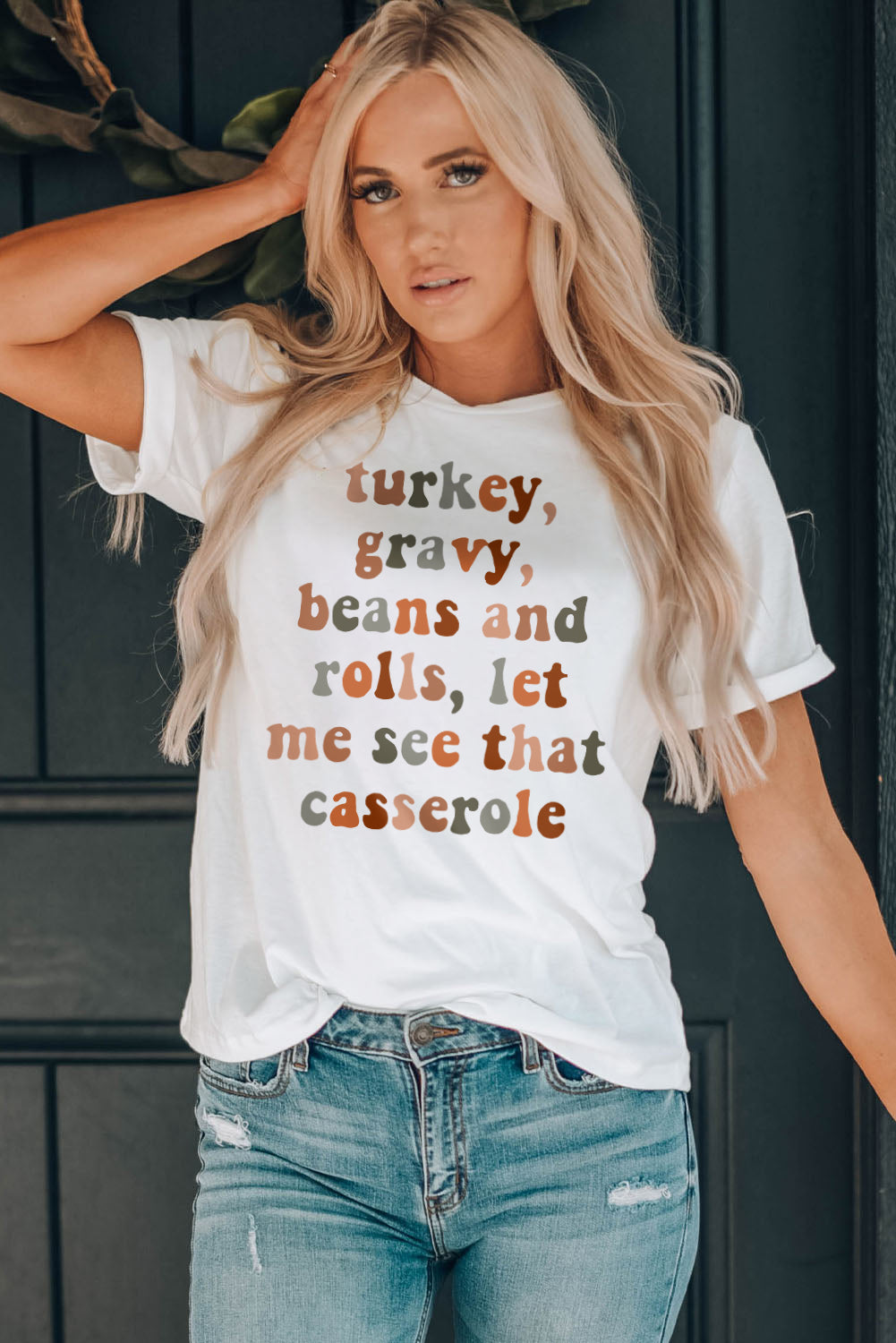 LC25218932-1-S, LC25218932-1-M, LC25218932-1-L, LC25218932-1-XL, LC25218932-1-2XL, White Women Thanksgiving Casual Tee Tops Crew Neck Graphic Tee