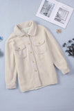 White Women's Flap Pockets Long Sleeve Warm Teddy Coat LC854089-1