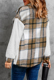 LC8512482-1017-S, LC8512482-1017-M, LC8512482-1017-L, LC8512482-1017-XL, LC8512482-1017-2XL, Brown Women's Button Down Pocket Coat Plaid Shacket