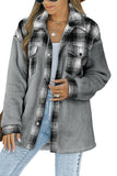 LC8512482-11-S, LC8512482-11-M, LC8512482-11-L, LC8512482-11-XL, LC8512482-11-2XL, Gray Women's Button Down Pocket Coat Plaid Shacket