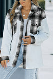 LC8512482-1-S, LC8512482-1-M, LC8512482-1-L, LC8512482-1-XL, LC8512482-1-2XL, White Women's Button Down Pocket Coat Plaid Shacket