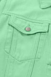 LC8511504-9-S, LC8511504-9-M, LC8511504-9-L, LC8511504-9-XL, LC8511504-9-2XL, Green Women's Jean Jacket Long Sleeve Lapel Distressed Raw Hem Buttons Denim Coat