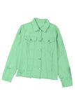 LC8511504-9-S, LC8511504-9-M, LC8511504-9-L, LC8511504-9-XL, LC8511504-9-2XL, Green Women's Jean Jacket Long Sleeve Lapel Distressed Raw Hem Buttons Denim Coat