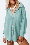 LC2552552-9-S, LC2552552-9-M, LC2552552-9-L, LC2552552-9-XL, LC2552552-9-2XL, Green Womens Waffle Knit Shacket Jacket Button Up Casual Blouse Shirt with Pockets