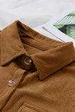 LC8511383-1017-S, LC8511383-1017-M, LC8511383-1017-L, LC8511383-1017-XL, LC8511383-1017-2XL, Brown Womens Boyfriend Shirt Ribbed Shacket Loose Fit Long Sleeve Tops
