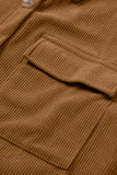 LC8511383-1017-S, LC8511383-1017-M, LC8511383-1017-L, LC8511383-1017-XL, LC8511383-1017-2XL, Brown Womens Boyfriend Shirt Ribbed Shacket Loose Fit Long Sleeve Tops