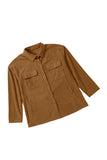 LC8511383-1017-S, LC8511383-1017-M, LC8511383-1017-L, LC8511383-1017-XL, LC8511383-1017-2XL, Brown Womens Boyfriend Shirt Ribbed Shacket Loose Fit Long Sleeve Tops