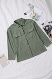 LC8511383-109-S, LC8511383-109-M, LC8511383-109-L, LC8511383-109-XL, LC8511383-109-2XL, Green Womens Boyfriend Shirt Ribbed Shacket Loose Fit Long Sleeve Tops