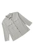 LC8511383-11-S, LC8511383-11-M, LC8511383-11-L, LC8511383-11-XL, LC8511383-11-2XL, Gray Womens Boyfriend Shirt Ribbed Shacket Loose Fit Long Sleeve Tops