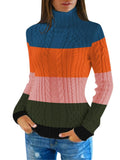 PSE1471-205-L, PSE1471-205-M, PSE1471-205-S, PSE1471-205-XL, Blue Women's Chunky Knit Long Sleeve Turtleneck Pullover Sweater