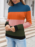 PSE1471-205-L, PSE1471-205-M, PSE1471-205-S, PSE1471-205-XL, Blue Women's Chunky Knit Long Sleeve Turtleneck Pullover Sweater