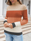PSE1471-2014-L, PSE1471-2014-M, PSE1471-2014-S, PSE1471-2014-XL, Orange Women's Chunky Knit Long Sleeve Turtleneck Pullover Sweater