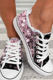 Womens Canvas Shoes Sakura Floral Print Lace up Casual Sneakers