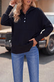 LC25311926-2-S, LC25311926-2-M, LC25311926-2-L, LC25311926-2-XL, LC25311926-2-2XL, Black Batwing Sleeve Pocketed Henley Hoodie