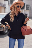 LC25311926-2-S, LC25311926-2-M, LC25311926-2-L, LC25311926-2-XL, LC25311926-2-2XL, Black Batwing Sleeve Pocketed Henley Hoodie