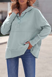 LC25311926-11-S, LC25311926-11-M, LC25311926-11-L, LC25311926-11-XL, LC25311926-11-2XL, Gray Batwing Sleeve Pocketed Henley Hoodie