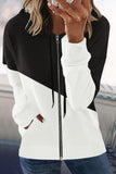 LC8511695-2-S, LC8511695-2-M, LC8511695-2-L, LC8511695-2-XL, LC8511695-2-2XL, Black Hoodies for Women Asymmetric Color Block Hooded Sweatshirt Jacket
