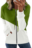 LC8511695-9-S, LC8511695-9-M, LC8511695-9-L, LC8511695-9-XL, LC8511695-9-2XL, Green Hoodies for Women Asymmetric Color Block Hooded Sweatshirt Jacket