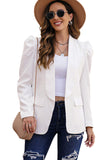 LC852380-1-S, LC852380-1-M, LC852380-1-L, LC852380-1-XL, LC852380-1-2XL, LC852380-1-XS, White Womens Casual Blazers Puff Sleeve Open Front Work Suit