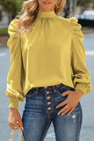 LC25115398-7-S, LC25115398-7-M, LC25115398-7-L, LC25115398-7-XL, LC25115398-7-2XL, Yellow Mock Neck Puff Long Sleeve Blouses Chiffon Casual Loose Shirts Tops