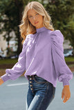 LC25115398-8-S, LC25115398-8-M, LC25115398-8-L, LC25115398-8-XL, LC25115398-8-2XL, Purple Mock Neck Puff Long Sleeve Blouses Chiffon Casual Loose Shirts Tops