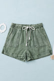 LC783677-9-S, LC783677-9-M, LC783677-9-L, LC783677-9-XL, Green Women's Casual Denim Shorts Pocketed Drawstring High Waisted Denim Jeans