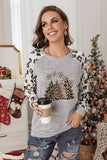 LC25313497-11-S, LC25313497-11-M, LC25313497-11-L, LC25313497-11-XL, LC25313497-11-2XL, Gray Womens Xmas Holiday Christmas Trees Leopard Raglan Sleeve Sweatshirt