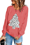 LC25313501-3-S, LC25313501-3-M, LC25313501-3-L, LC25313501-3-XL, LC25313501-3-2XL, Red Leopard Christmas Tree Pullover Sweatshirt Long Sleeve Holiday Shirts Tops