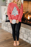 LC25313501-3-S, LC25313501-3-M, LC25313501-3-L, LC25313501-3-XL, LC25313501-3-2XL, Red Leopard Christmas Tree Pullover Sweatshirt Long Sleeve Holiday Shirts Tops