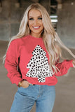 LC25313501-3-S, LC25313501-3-M, LC25313501-3-L, LC25313501-3-XL, LC25313501-3-2XL, Red Leopard Christmas Tree Pullover Sweatshirt Long Sleeve Holiday Shirts Tops