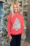 LC25313501-3-S, LC25313501-3-M, LC25313501-3-L, LC25313501-3-XL, LC25313501-3-2XL, Red Leopard Christmas Tree Pullover Sweatshirt Long Sleeve Holiday Shirts Tops