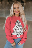 LC25313501-3-S, LC25313501-3-M, LC25313501-3-L, LC25313501-3-XL, LC25313501-3-2XL, Red Leopard Christmas Tree Pullover Sweatshirt Long Sleeve Holiday Shirts Tops