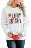 LC25313502-1-S, LC25313502-1-M, LC25313502-1-L, LC25313502-1-XL, LC25313502-1-2XL, White Merry Christmas Sweatshirt for Women MERRY and BRIGHT Leopard Shirt Pullover