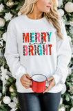 LC25313502-1-S, LC25313502-1-M, LC25313502-1-L, LC25313502-1-XL, LC25313502-1-2XL, White Merry Christmas Sweatshirt for Women MERRY and BRIGHT Leopard Shirt Pullover