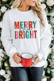 LC25313502-1-S, LC25313502-1-M, LC25313502-1-L, LC25313502-1-XL, LC25313502-1-2XL, White Merry Christmas Sweatshirt for Women MERRY and BRIGHT Leopard Shirt Pullover