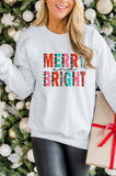 LC25313502-1-S, LC25313502-1-M, LC25313502-1-L, LC25313502-1-XL, LC25313502-1-2XL, White Merry Christmas Sweatshirt for Women MERRY and BRIGHT Leopard Shirt Pullover