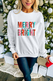 LC25313502-1-S, LC25313502-1-M, LC25313502-1-L, LC25313502-1-XL, LC25313502-1-2XL, White Merry Christmas Sweatshirt for Women MERRY and BRIGHT Leopard Shirt Pullover